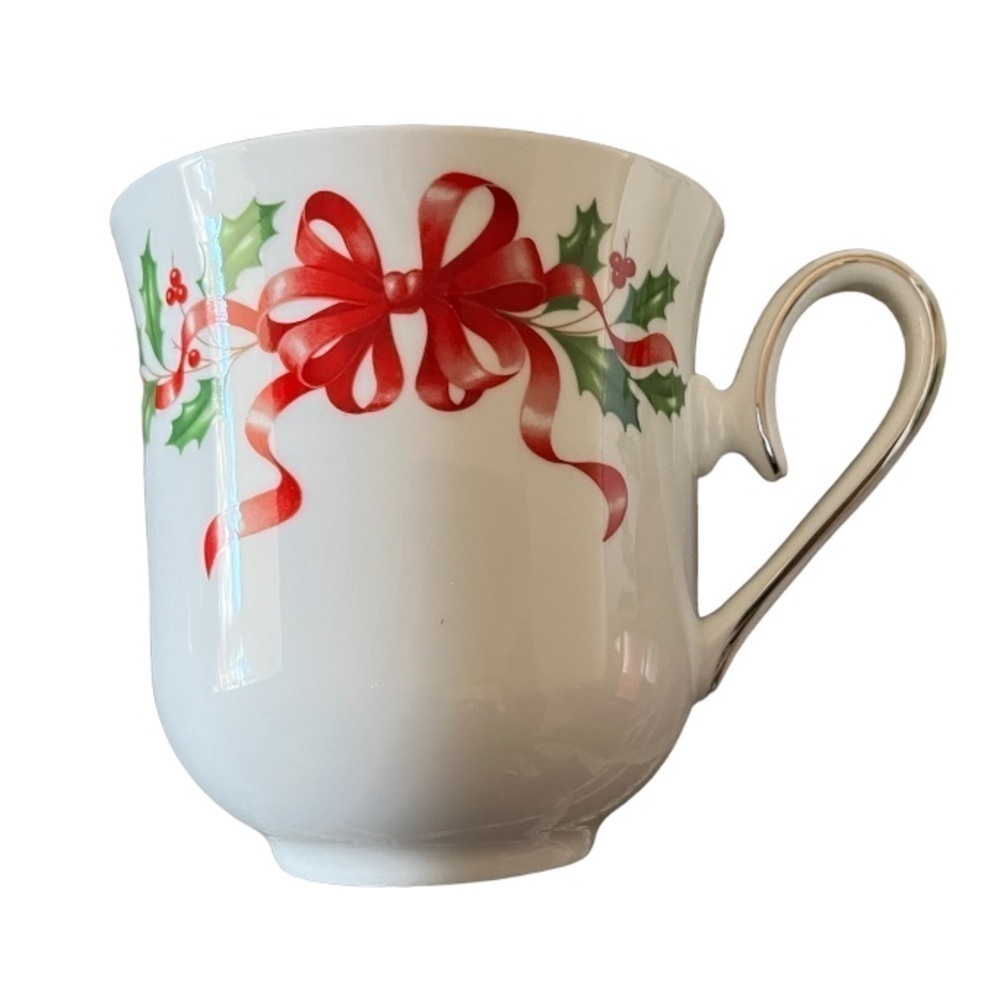 Lenox Classics Snow Holly Gold Mugs (Set of 4) Holiday Porcelain | 24K Gold Trim